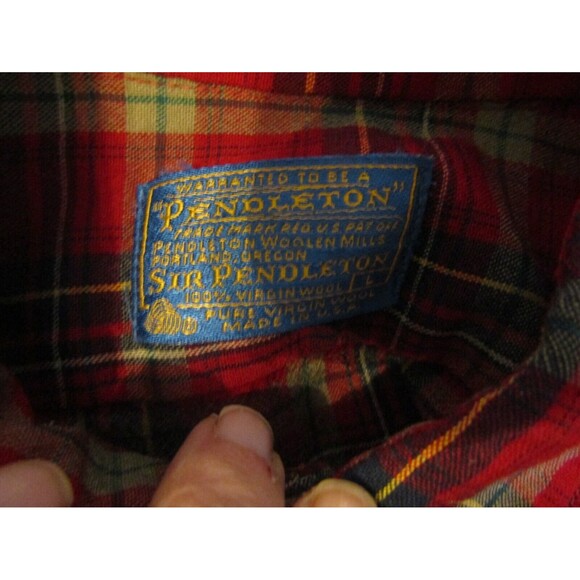Pendleton Vintage 70s Shirt Red Tartan Plaid 100% Wool Button Front USA Size L - Picture 3 of 5